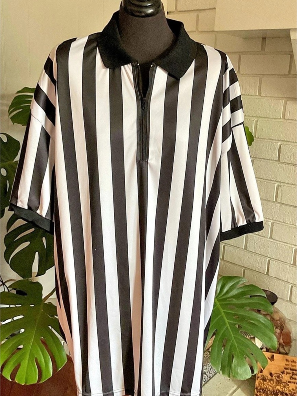 TNA Men's Black & White Striped Referee Half-Zip Shirt